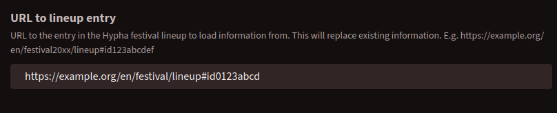 Lineup URL field in the peertube user interface